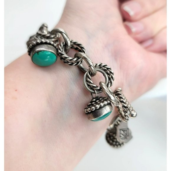 Aaron Toadlena Bracelet 1995 Sterling Silver and Green Turquoise Navajo JS8133 - Picture 15 of 16